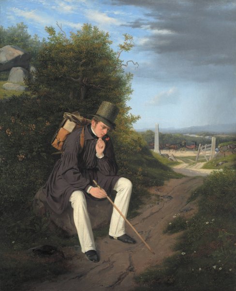 An Artist Resting by the Roadside  by Jorgen Roed - Hand-Painted Oil Painting Reproduction