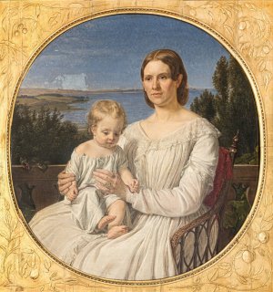 Portraet af Maria Lehmann med datteren Margrethe by Jorgen Roed Oil Painting