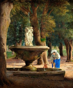 Scene from the Garden of Villa Borghese in Rome by Jorgen Roed Oil Painting