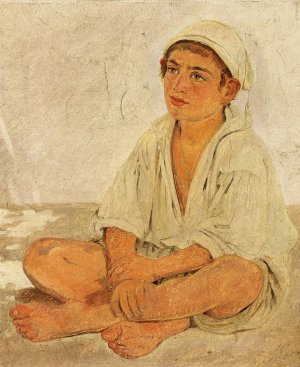Siddende neapolitansk dreng by Jorgen Roed Oil Painting