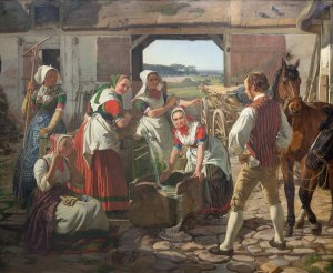 Sjaellandske hostpiger ved en brond by Jorgen Roed Oil Painting