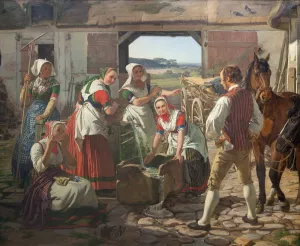 Sjaellandske hostpiger ved en brond by Jorgen Roed Oil Painting