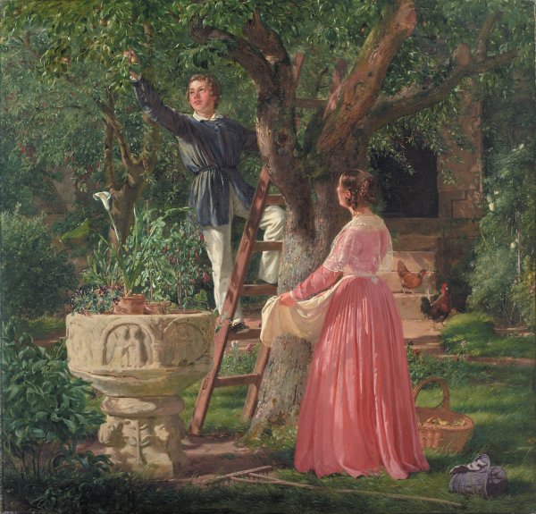 The Garden with the Old Font  by Jorgen Roed - Hand-Painted Oil Painting Reproduction