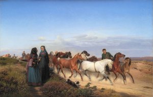 Jyske Farmers On Their Way Home From Market With Their Horses by Jorgen Sonne Oil Painting