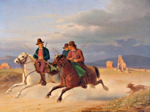 Three riding campagnols by Jorgen Sonne Oil Painting