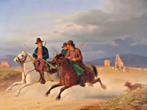 Three riding campagnols Oil painting by Jorgen Sonne