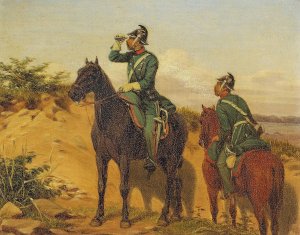 To vedetter holder udkig by Jorgen Sonne Oil Painting
