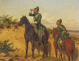 To vedetter holder udkig by Jorgen Sonne Oil Painting