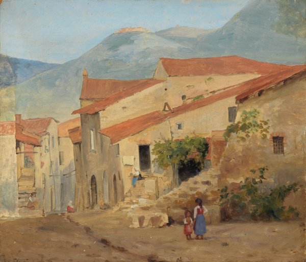 Village Street in the Sabine Mountains  by Jorgen Sonne - Hand-Painted Oil Painting Reproduction