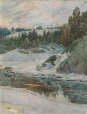Winterlandscape with River by Jorgen Sorensen Oil Painting
