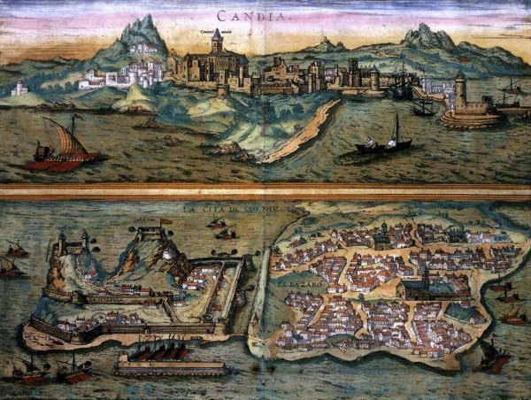 Main Product Photo of View of Candia and Corfu Painting by Joris Hoefnagel