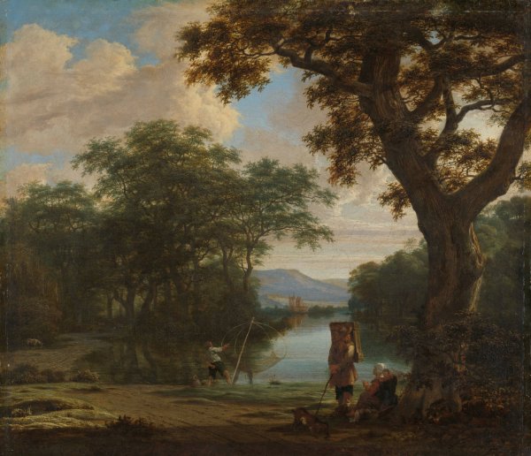 Landscape with Fisherman with a square Net  by Joris Van Der Haagen - Hand-Painted Oil Painting Reproduction