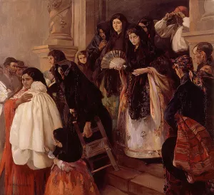 La Salida de Misa en Rocafort by Jose Benlliure Ortiz Oil Painting