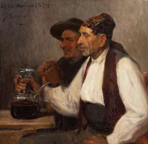 Bebiendo del Porron Oil painting by Jose Benlliure y Gil