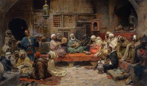 Inside A Coffee House, Tunis by Jose Benlliure y Gil Oil Painting