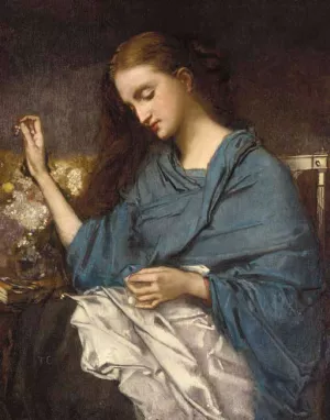 Jeune Femme Cousant by Jose Benlliure y Gil - Oil Painting Reproduction