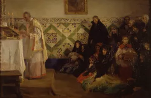 Oyendo Misa, Rocafort Oil painting by Jose Benlliure y Gil