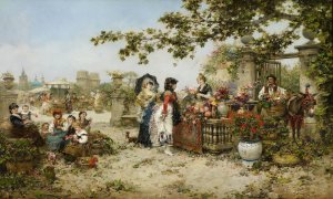 The Flower Market by Jose Benlliure y Gil Oil Painting