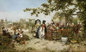 The Flower Market by Jose Benlliure y Gil Oil Painting