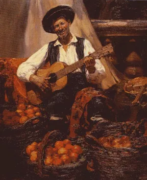 Tocando la Guitarra by Jose Benlliure y Gil Oil Painting