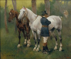 Awaiting the Return by Jose Cusachs Oil Painting