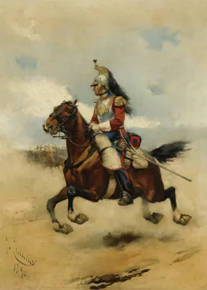 Oficial De Caballeria  by Jose Cusachs Oil Painting