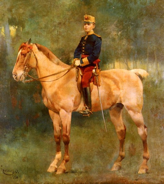 Main Product Photo of A Portrait Of Alfonso III On Horseback Painting by Jose Cusachs y Cusachs