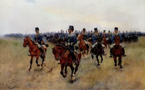 Mounted Cavalry by Jose Cusachs y Cusachs - Oil Painting Reproduction