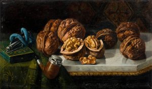 Still Life with Walnuts and Meerschaum Oil painting by Jose Felipe Parra