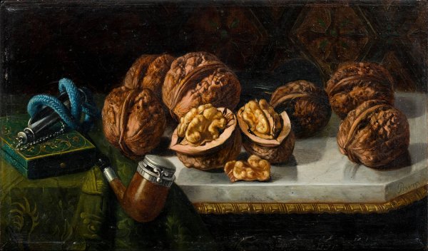 Still Life with Walnuts and Meerschaum  by Jose Felipe Parra - Hand-Painted Oil Painting Reproduction