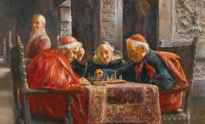A Game Of Chess by Jose Gallegos y Arnosa Oil Painting