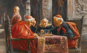 A Game Of Chess by Jose Gallegos y Arnosa Oil Painting