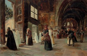 After the wedding ceremony by Jose Gallegos y Arnosa Oil Painting