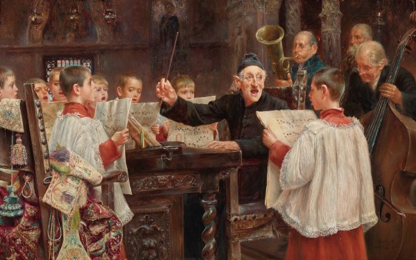 Main Product Photo of Choir Practice  Painting by Jose Gallegos y Arnosa