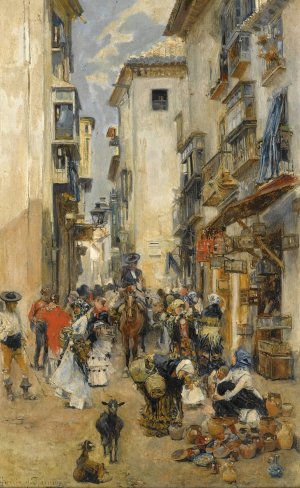 En La Calle by Jose Garcia Ramos Oil Painting