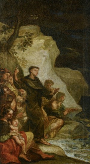 Saint Francis Preaching to the Fishes Oil painting by Jose Jimenez Donoso