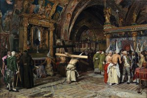 Penitents In The Lower Basilica Of Assisi by Jose Jimenez y Aranda Oil Painting