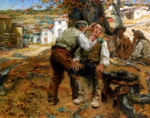 A Close Shave by Jose Malhoa - Oil Painting Reproduction