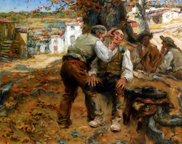 Main Product Photo of A Close Shave Painting by Jose Malhoa