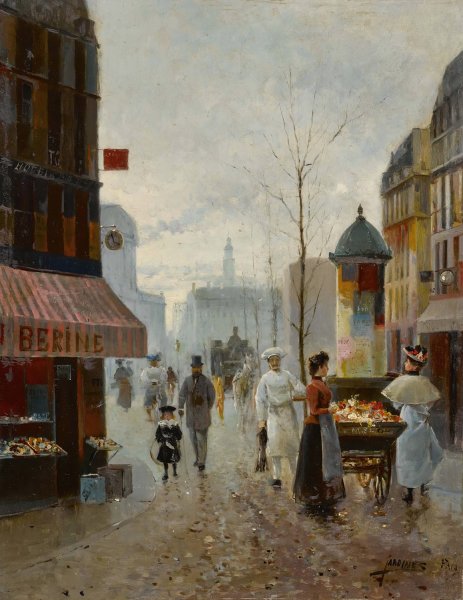 A Paris Street Scene by Jose Maria Jardines - Hand-Painted Oil Painting Reproduction