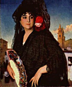 Mujer con Abanico by Jose Maria Rodriguez-Acosta Oil Painting