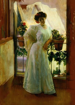 On the Balcony by Jose Maria Rodriguez Acosta Oil Painting