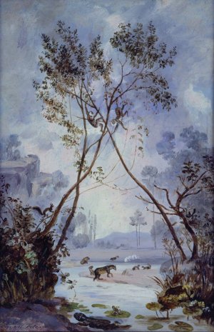 Flora and Fauna from the Miocene Cenozoic Period. Evolution of Continental Life on Earth by Jose Maria Velasco Oil Painting