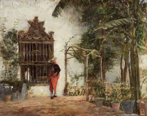 Courting by the Window Grille Oil painting by Jose Moreno Carbonero