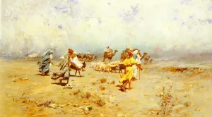 An Arab Caravan On The Move by Jose Navarro Llorens - Oil Painting Reproduction