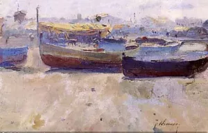 Barcas Oil painting by Jose Navarro Llorens