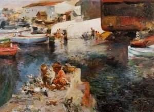 En el Puerto by Jose Navarro Llorens - Oil Painting Reproduction