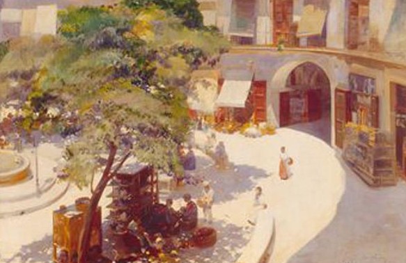 Main Product Photo of La Plaza Redonda Painting by Jose Navarro Llorens