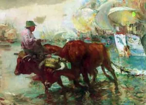 Toros painting by Jose Navarro Llorens