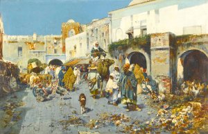 A Bustling Street by Jose Navarro Y Llorens Oil Painting